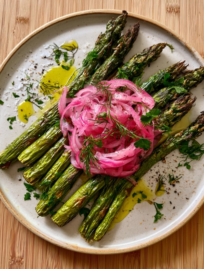 Air-Fried Asparagus with Herby Pickled Onion Salad